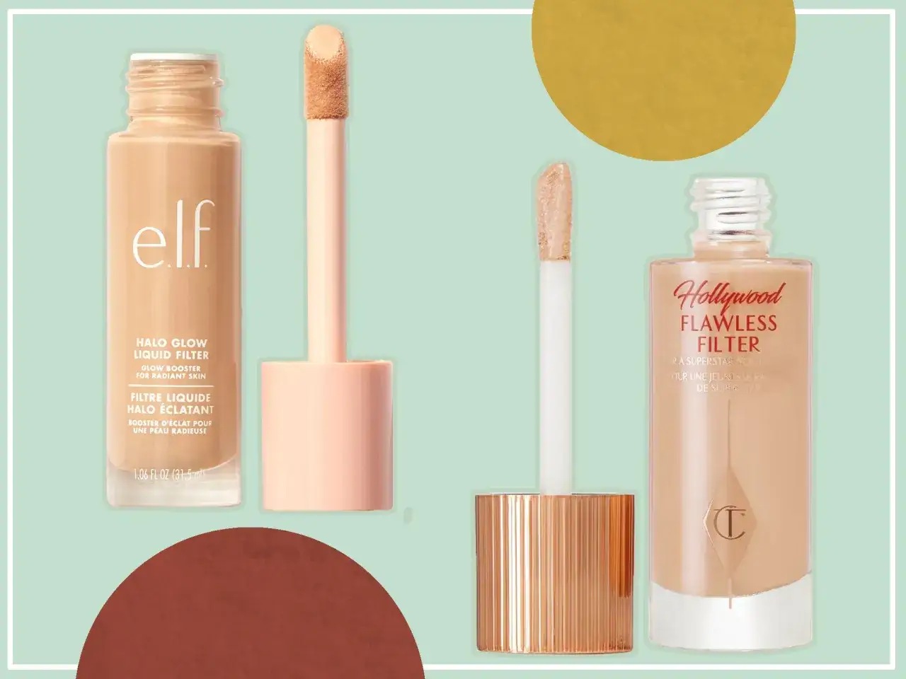 Charlotte Tilbury Hollywood Flawless Filter vs e.l.f. Halo Glow Liquid Filter