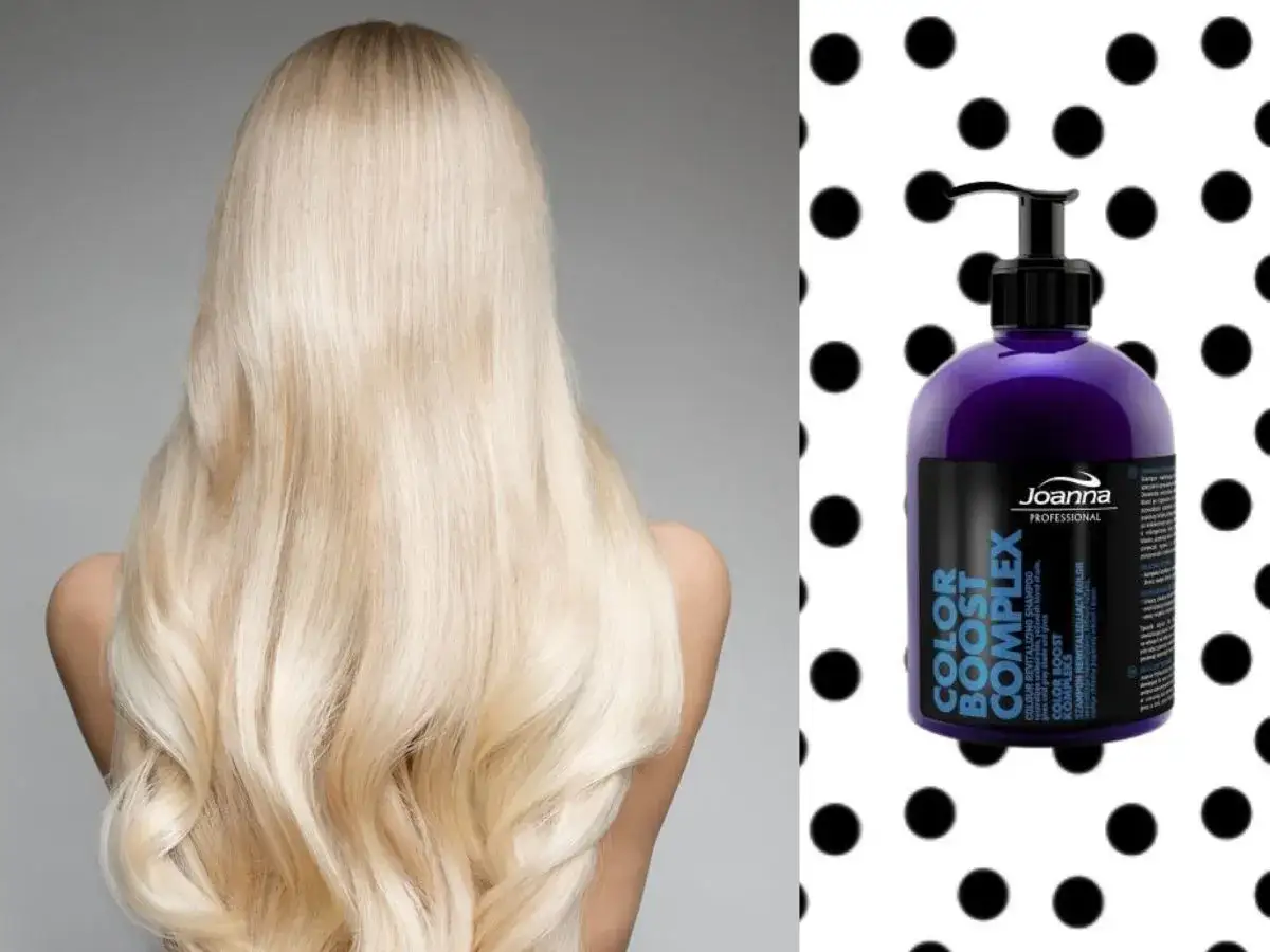 Joanna Professional Color Boost szampon fioletowy butelka lub efekt na włosach blond